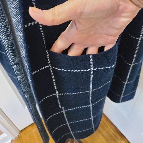 RAIN Navy & White Plaid Open Front Knit Cardigan Size Large - Picture 4 of 10